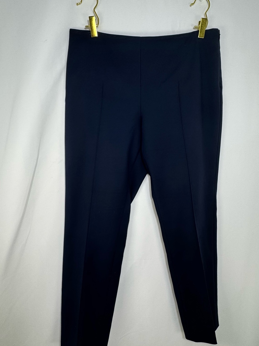 AKRIS Navy Blue Trousers US 12 High Rise Flat Front Stretch Ankle Pants EUC